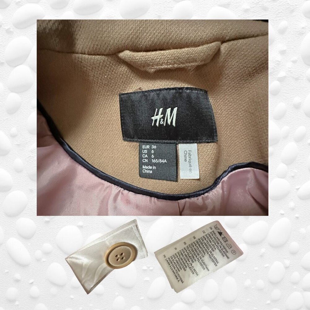 H & M Unusual Design Ladies Fitted Long Jacket - Beige - Size 6 Like New - Picture 4 of 9